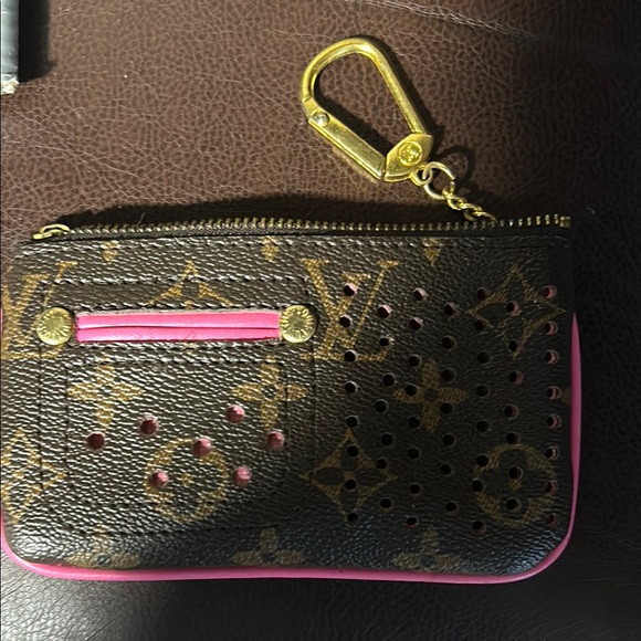 Monogram Key Pouch with Pink and Gold Accents